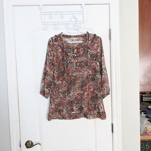 CLOCKHOUSE ruffle collar paisley print blouse Large @X - Picture 9 of 11